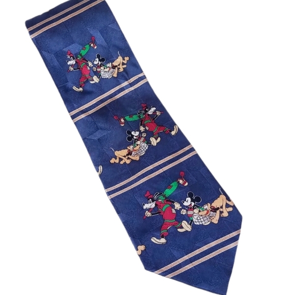 Mickey & Co Men's Tie Christmas Blue 100% Silk Holiday Mouse Disney - Picture 1 of 7
